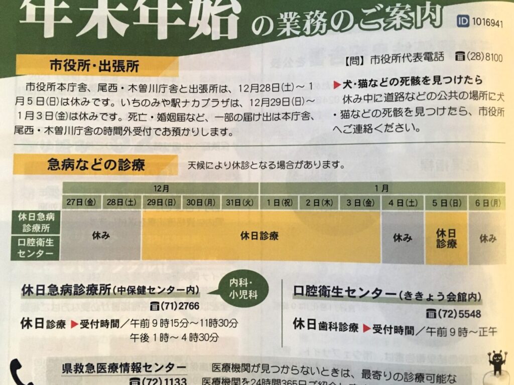 年末年始の役所関連の動き