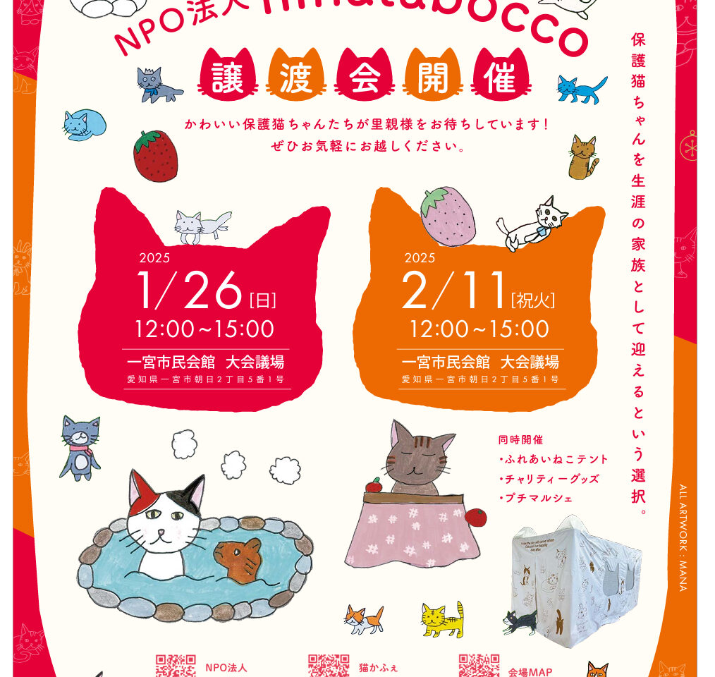 NPO法人 hinatabocco 主催 保護猫の譲渡会のチラシ